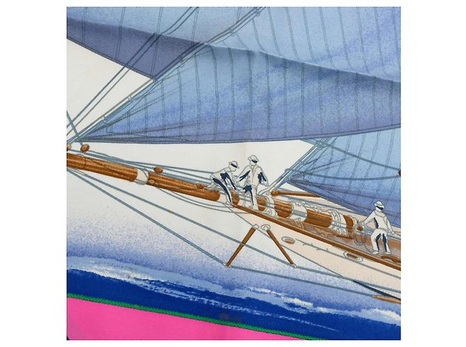 Hermès Foulard Hermes Carre 90 Rafales Rosa Blu Multicolore - vista 3