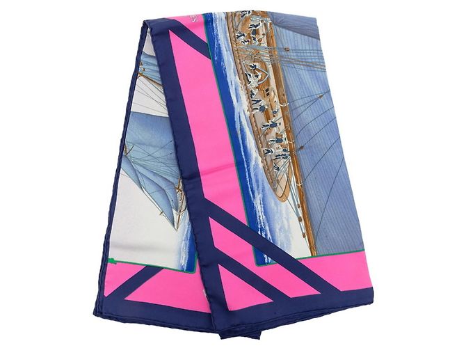 Hermès Foulard Hermes Carre 90 Rafales Rosa Blu Multicolore - vista 6