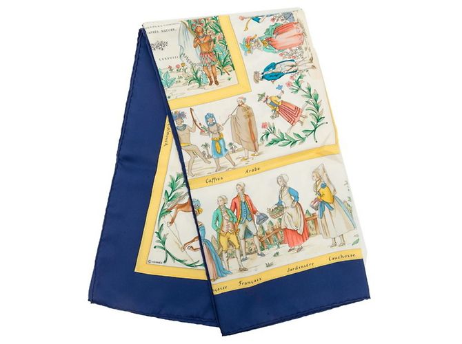 Hermès Foulard di seta Hermes Carre 90 Costumes Civils Actues Multicolore Blu navy - vista 6