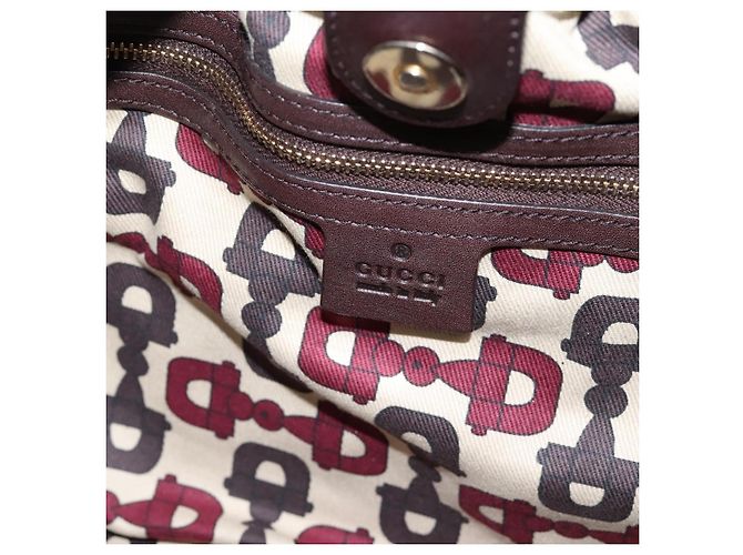 Sac à main GUCCI GG Canvas Guccissima en cuir marron foncé et doré 203624 Auth am12743V - vue 10