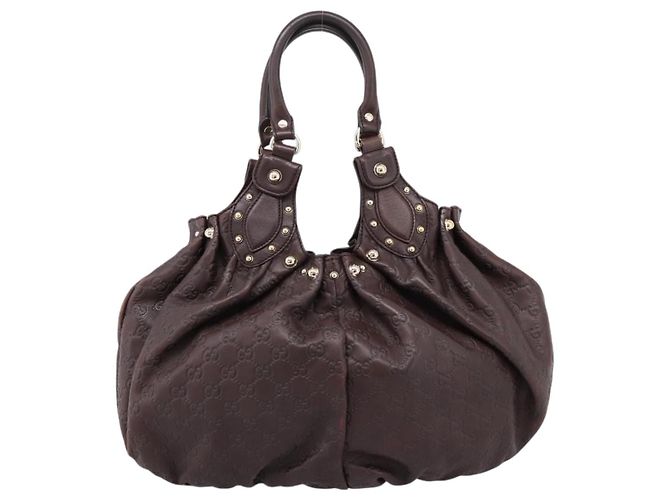 Sac à main GUCCI GG Canvas Guccissima en cuir marron foncé et doré 203624 Auth am12743V - vue 13