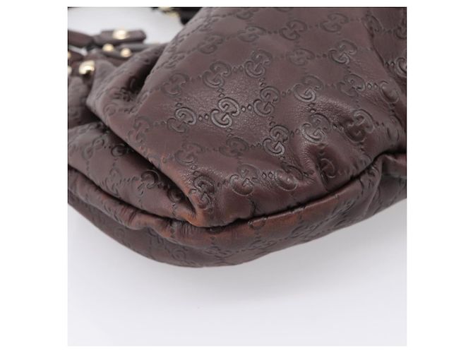 Sac à main GUCCI GG Canvas Guccissima en cuir marron foncé et doré 203624 Auth am12743V - vue 14