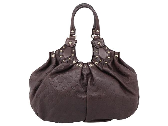 Sac à main GUCCI GG Canvas Guccissima en cuir marron foncé et doré 203624 Auth am12743V - vue 2