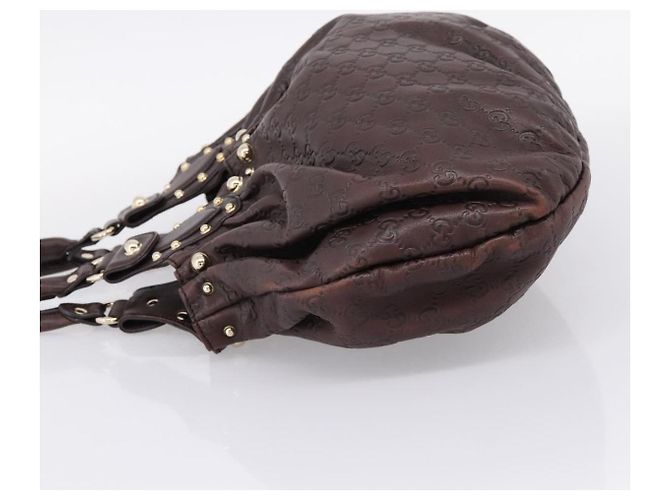 Sac à main GUCCI GG Canvas Guccissima en cuir marron foncé et doré 203624 Auth am12743V - vue 3