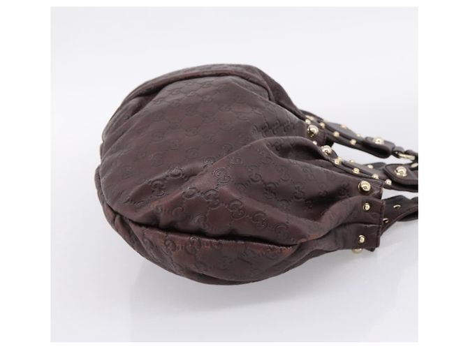 Sac à main GUCCI GG Canvas Guccissima en cuir marron foncé et doré 203624 Auth am12743V - vue 4