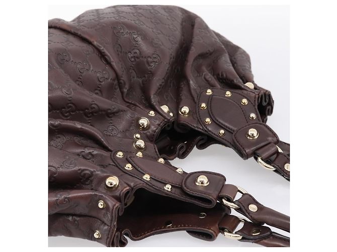 Sac à main GUCCI GG Canvas Guccissima en cuir marron foncé et doré 203624 Auth am12743V - vue 6