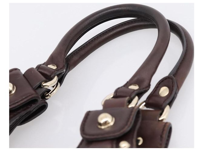 Sac à main GUCCI GG Canvas Guccissima en cuir marron foncé et doré 203624 Auth am12743V - vue 8