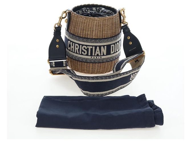 Borsa a tracolla Christian Dior Oblique Rattan 2way Navy Gold Auth 206256SAM D'oro Blu navy - vista 12