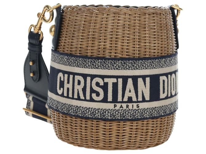 Borsa a tracolla Christian Dior Oblique Rattan 2way Navy Gold Auth 206256SAM D'oro Blu navy - vista 13
