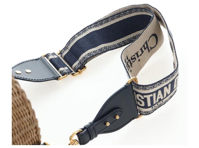 Borsa a tracolla Christian Dior Oblique Rattan 2way Navy Gold Auth 206256SAM D'oro Blu navy - vista 15