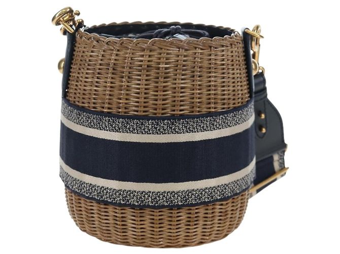 Borsa a tracolla Christian Dior Oblique Rattan 2way Navy Gold Auth 206256SAM D'oro Blu navy - vista 2