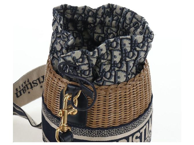 Borsa a tracolla Christian Dior Oblique Rattan 2way Navy Gold Auth 206256SAM D'oro Blu navy - vista 23