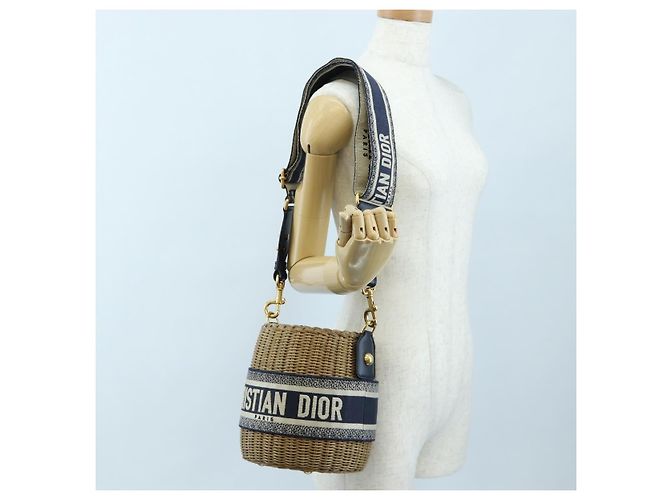 Borsa a tracolla Christian Dior Oblique Rattan 2way Navy Gold Auth 206256SAM D'oro Blu navy - vista 28
