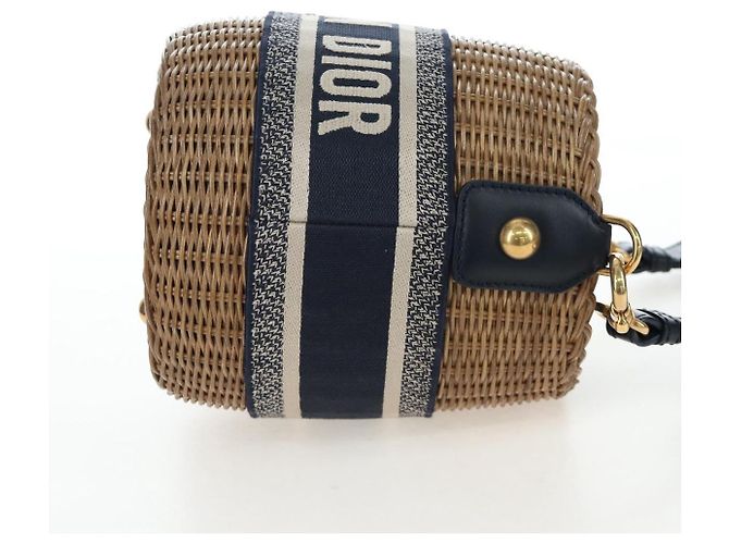 Borsa a tracolla Christian Dior Oblique Rattan 2way Navy Gold Auth 206256SAM D'oro Blu navy - vista 3