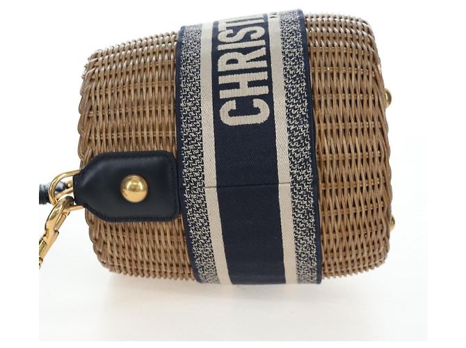 Borsa a tracolla Christian Dior Oblique Rattan 2way Navy Gold Auth 206256SAM D'oro Blu navy - vista 4