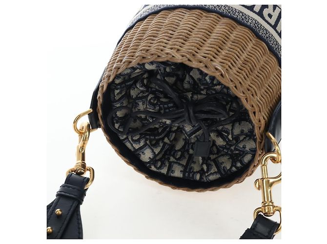 Borsa a tracolla Christian Dior Oblique Rattan 2way Navy Gold Auth 206256SAM D'oro Blu navy - vista 6