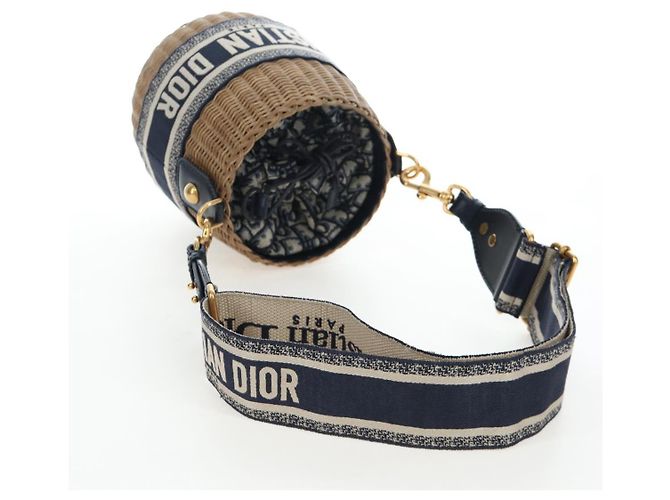 Borsa a tracolla Christian Dior Oblique Rattan 2way Navy Gold Auth 206256SAM D'oro Blu navy - vista 7