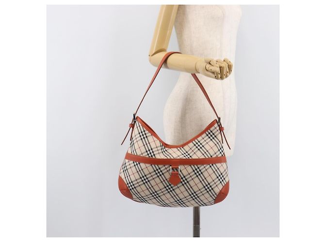 BURBERRY Nova Check Schultertasche Canvas Beige Silver Auth 206794V Silber - Ansicht 25