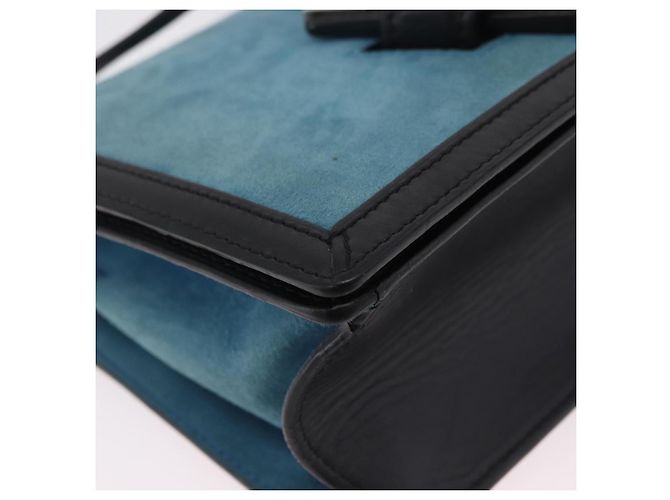 Bolsa de Ombro LOEWE Barcelona Camurça Azul Prata Auth bs37409A - vista 10