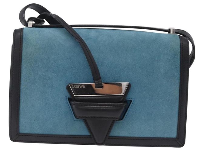 Bolsa de Ombro LOEWE Barcelona Camurça Azul Prata Auth bs37409A - vista 13