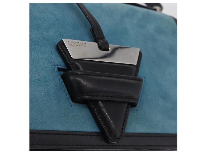 Bolsa de Ombro LOEWE Barcelona Camurça Azul Prata Auth bs37409A - vista 18