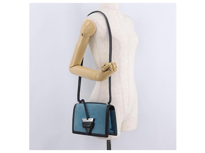 Bolsa de Ombro LOEWE Barcelona Camurça Azul Prata Auth bs37409A - vista 26