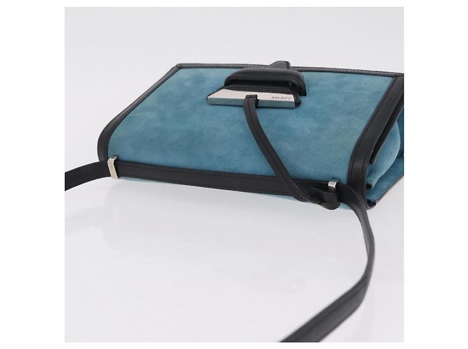 Bolsa de Ombro LOEWE Barcelona Camurça Azul Prata Auth bs37409A - vista 6
