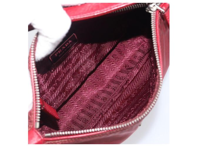 Sac à épaule PRADA Nylon Rouge Argent Auth 206730A Argenté - vue 11