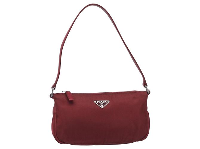 Sac à épaule PRADA Nylon Rouge Argent Auth 206730A Argenté - vue 13