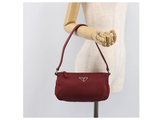 Sac à épaule PRADA Nylon Rouge Argent Auth 206730A Argenté - vue 24