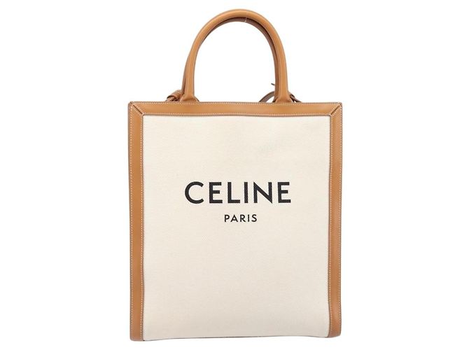 Céline CELINE Vertical Cabas Small Hand Bag Canvas 2way Ivory Gold Tone Auth LN035V Roh - Ansicht 13