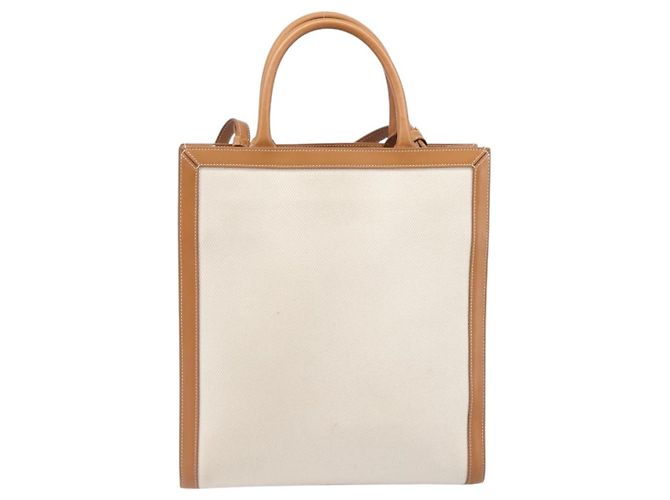 Céline CELINE Vertical Cabas Small Hand Bag Canvas 2way Ivory Gold Tone Auth LN035V Roh - Ansicht 2