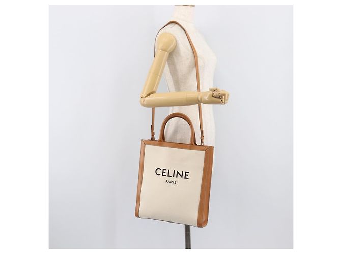Céline CELINE Vertical Cabas Small Hand Bag Canvas 2way Ivory Gold Tone Auth LN035V Roh - Ansicht 26