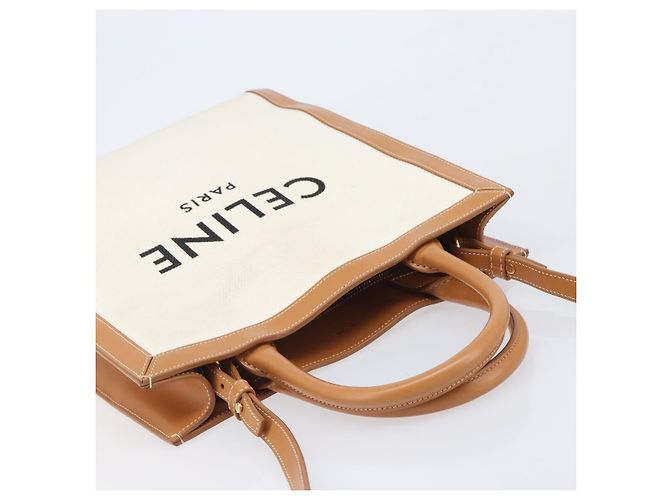 Céline CELINE Vertical Cabas Small Hand Bag Canvas 2way Ivory Gold Tone Auth LN035V Roh - Ansicht 6