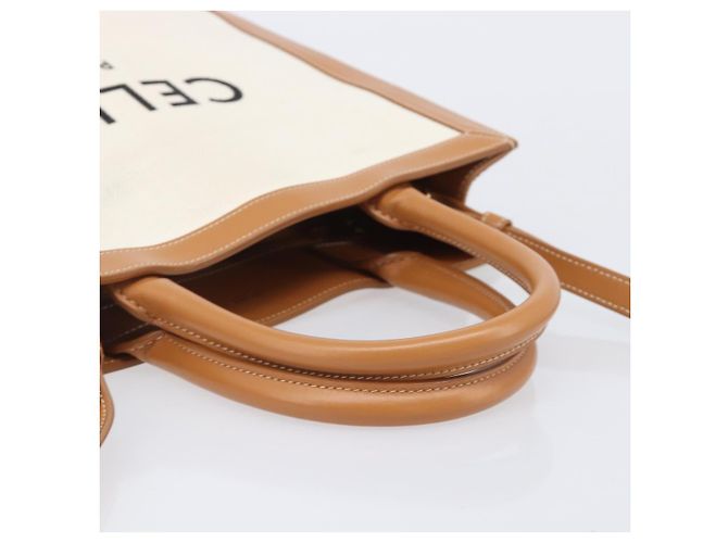 Céline CELINE Vertical Cabas Small Hand Bag Canvas 2way Ivory Gold Tone Auth LN035V Roh - Ansicht 7