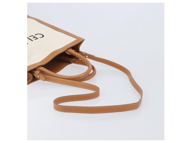Céline CELINE Vertical Cabas Small Hand Bag Canvas 2way Ivory Gold Tone Auth LN035V Roh - Ansicht 8