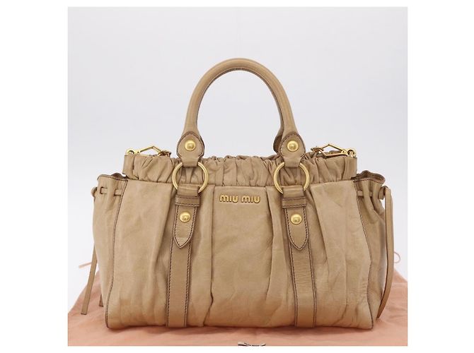 Bolso de mano Miu Miu de cuero 2way Beige Gold Auth 167736M Dorado - vista 12
