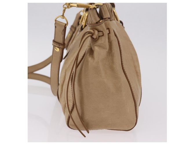 Bolso de mano Miu Miu de cuero 2way Beige Gold Auth 167736M Dorado - vista 3