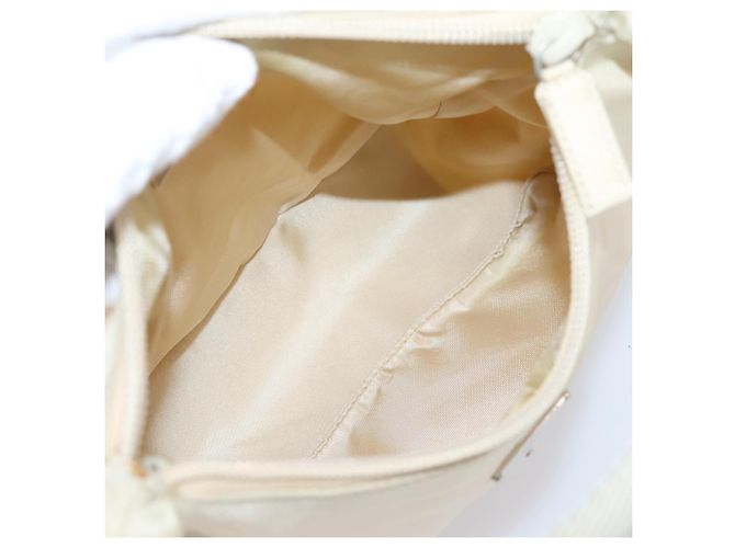 Bolsa de mão pochette PRADA Nylon Beige Silver Auth 206468A Prata Bege - vista 11
