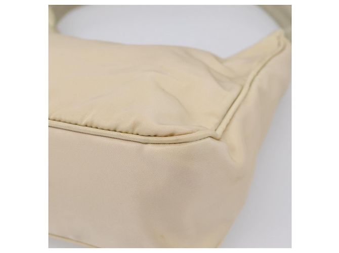 Bolsa de mão pochette PRADA Nylon Beige Silver Auth 206468A Prata Bege - vista 15