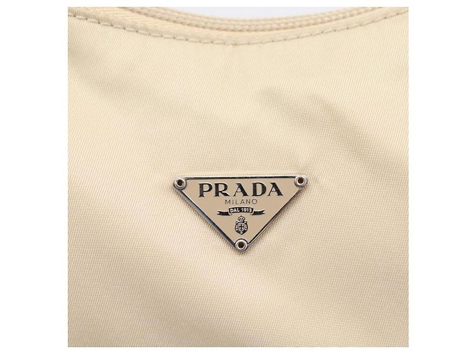 Bolsa de mão pochette PRADA Nylon Beige Silver Auth 206468A Prata Bege - vista 17