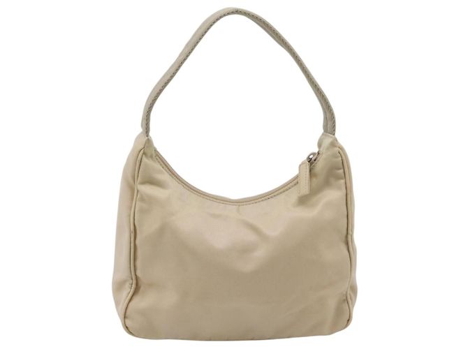 Bolsa de mão pochette PRADA Nylon Beige Silver Auth 206468A Prata Bege - vista 2