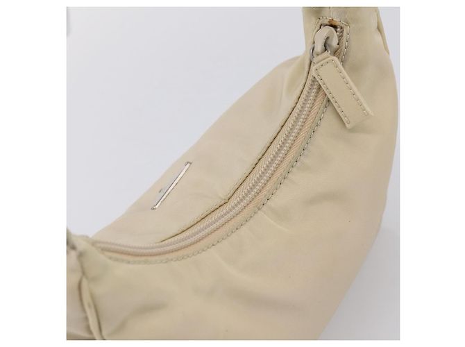 Bolsa de mão pochette PRADA Nylon Beige Silver Auth 206468A Prata Bege - vista 6