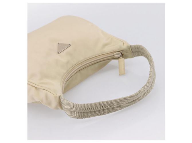 Bolsa de mão pochette PRADA Nylon Beige Silver Auth 206468A Prata Bege - vista 7