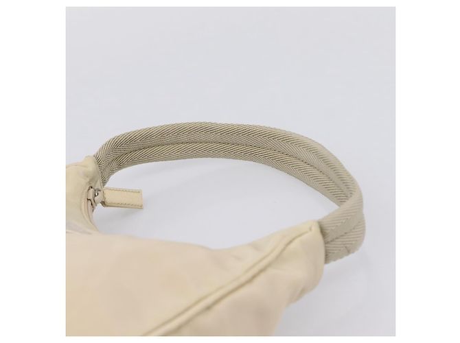 Bolsa de mão pochette PRADA Nylon Beige Silver Auth 206468A Prata Bege - vista 8