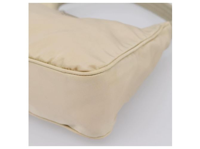 Bolsa de mão pochette PRADA Nylon Beige Silver Auth 206468A Prata Bege - vista 9