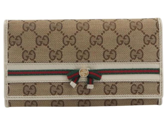 Cartera larga GUCCI GG Canvas Web Sherry Line Beige Gold Auth 205505V - vista 13