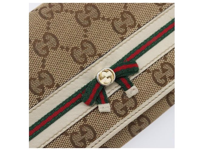 Cartera larga GUCCI GG Canvas Web Sherry Line Beige Gold Auth 205505V - vista 17