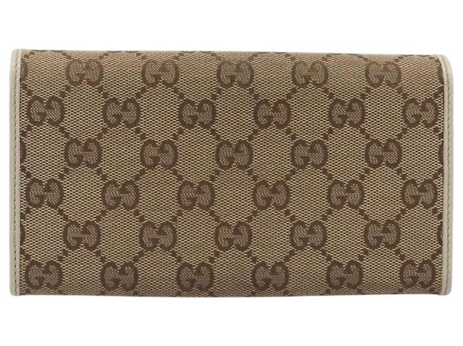 Cartera larga GUCCI GG Canvas Web Sherry Line Beige Gold Auth 205505V - vista 2