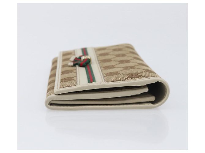 Cartera larga GUCCI GG Canvas Web Sherry Line Beige Gold Auth 205505V - vista 3